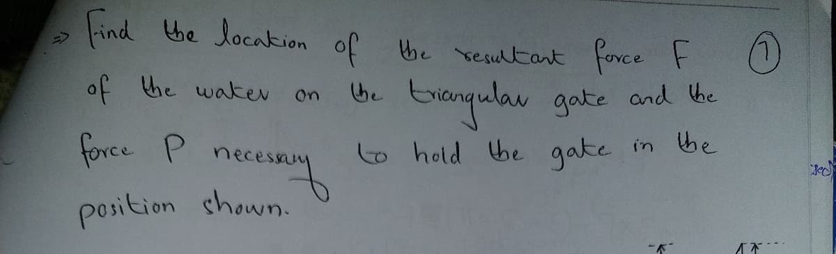 Find the locakion of he resutant force F
of the wakev
Evanqular gate
he
and he
on
force P necesay
to hold be gate in be
position shown.
