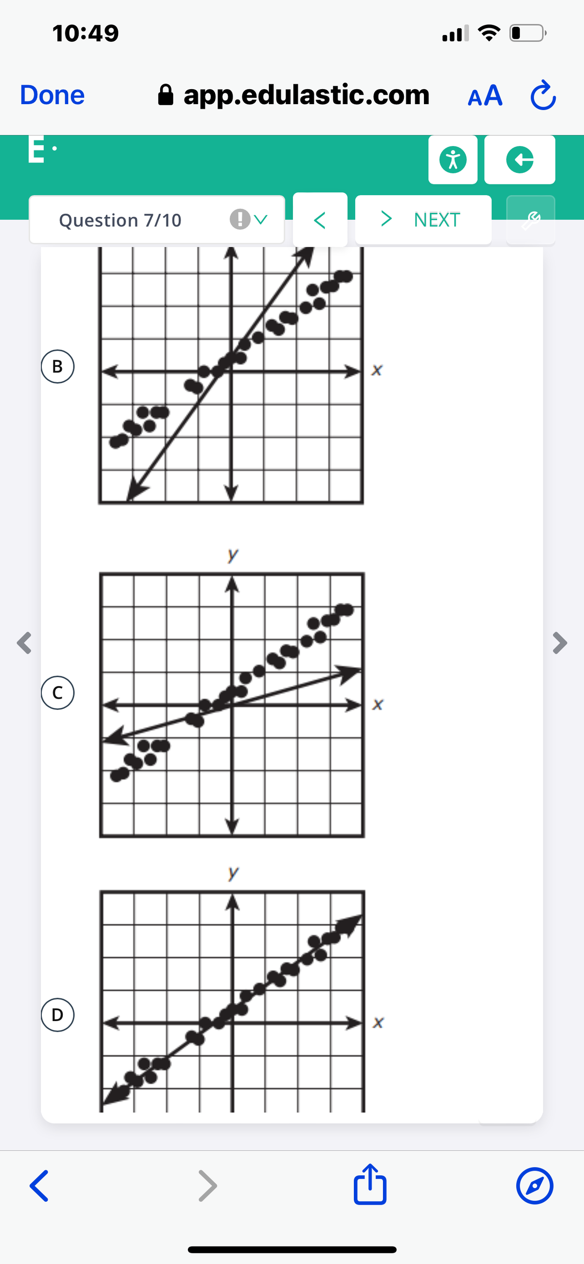 10:49
ll
Done
app.edulastic.com AA C
E·
Question 7/10
> NEXT
y
y
D
