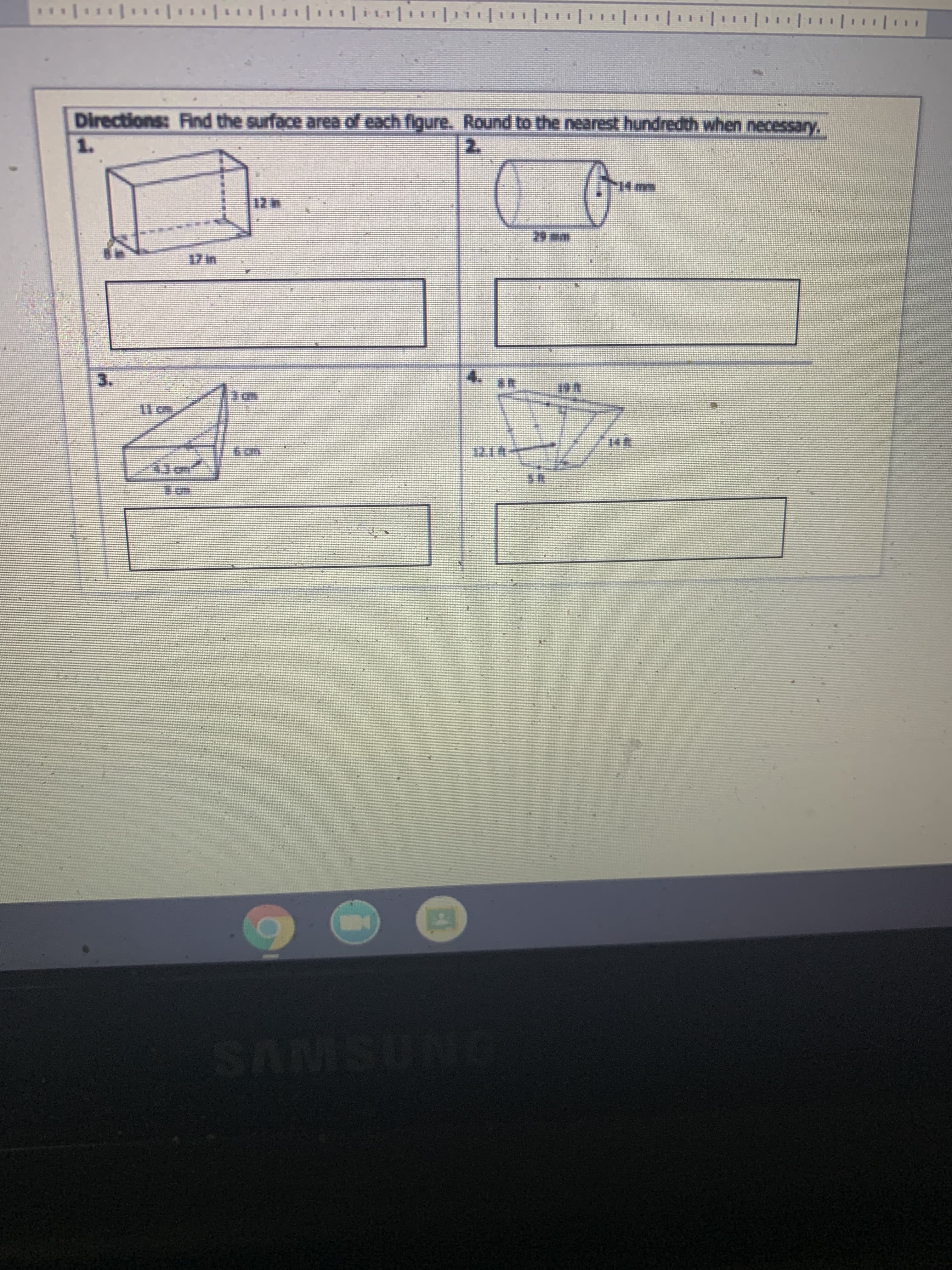 Directions: Find the surface area of each figure. Round to the nearest hundredth when necessary,
2.
1.
29 am
17 in
