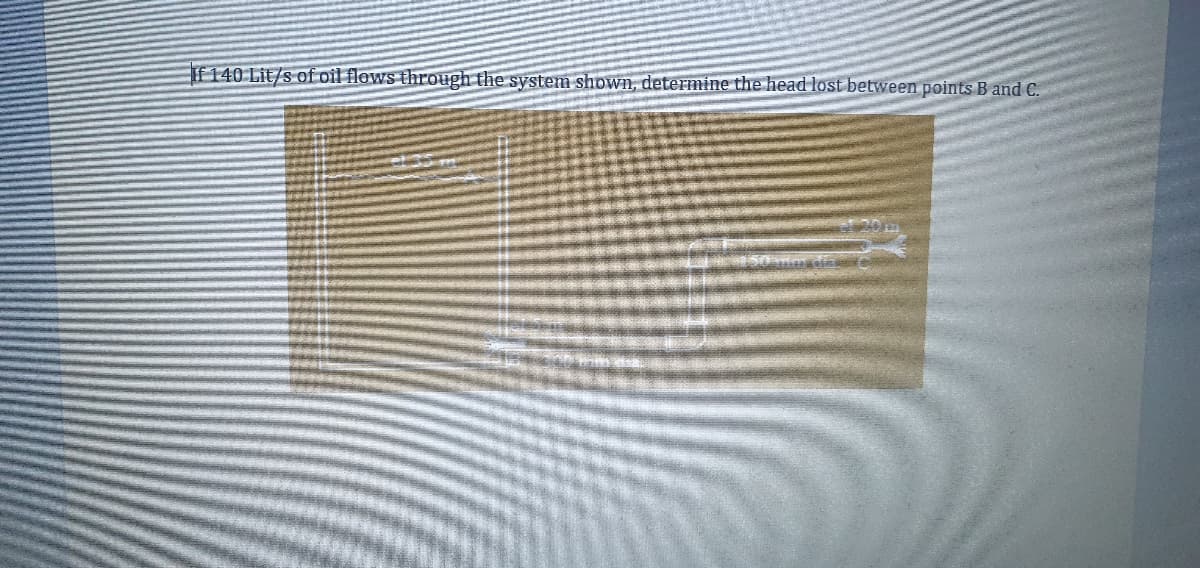 f140 Lit/s of oil flews through the system shown, determine the head lost between points B and C.
