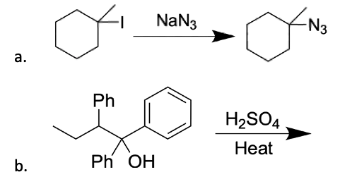 a.
b.
Ph
Ph OH
NaN3
H₂SO4
Heat
-N3