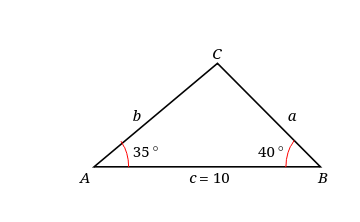 b
a
35°
40°
A
C =
С%3D 10
B
