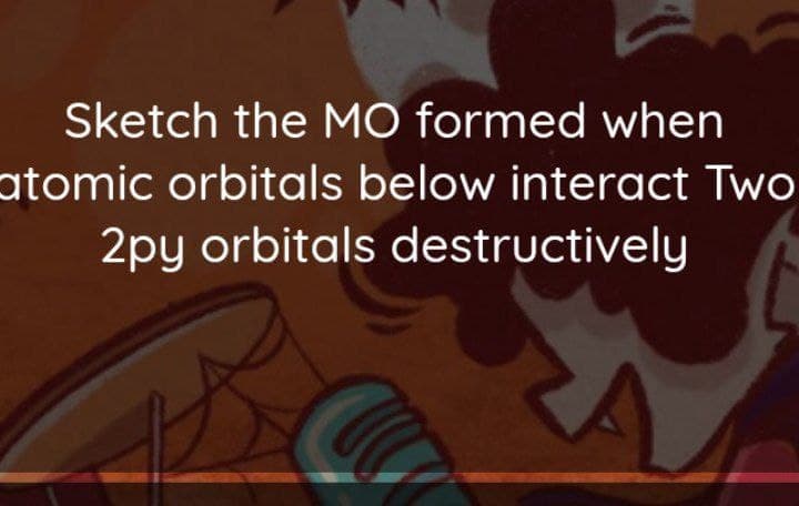 Sketch the MO formed when
atomic orbitals below interact Two
2py orbitals destructively
