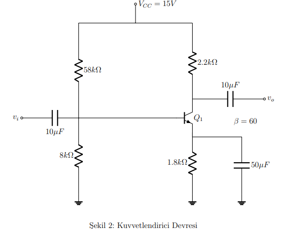 pVcc = 15V
2.2kN
58k2
10μF
B = 60
10μF
8kN
1.8kN
- 50μF
Şekil 2: Kuvvetlendirici Devresi
