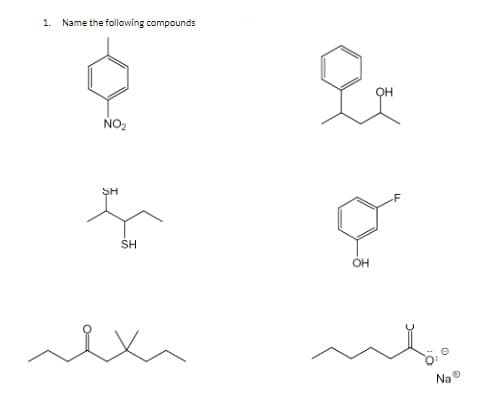 1.
Name the following compounds
NO2
ŞH
SH
OH
Na
