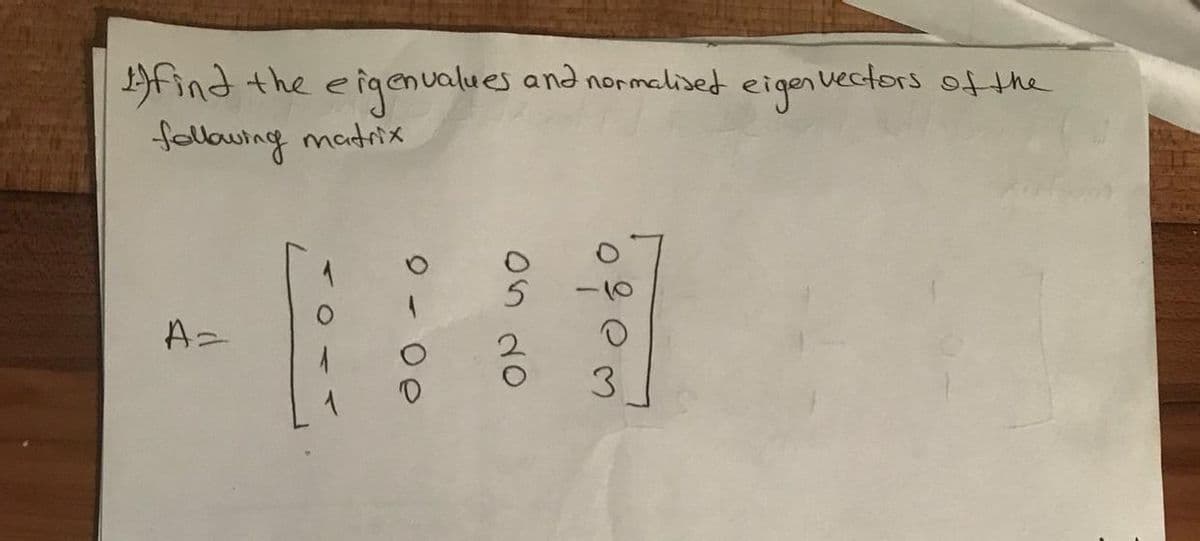 Afind the eiganualues and normalised
following madrix
eigenvectors ofthe
A=
3.
