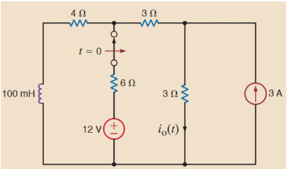 100 mH
4 Ω
ww
t = 0
t
36Ω
+1
12V(+
3 Ω
ww
3Ω;
io(t)
|3A