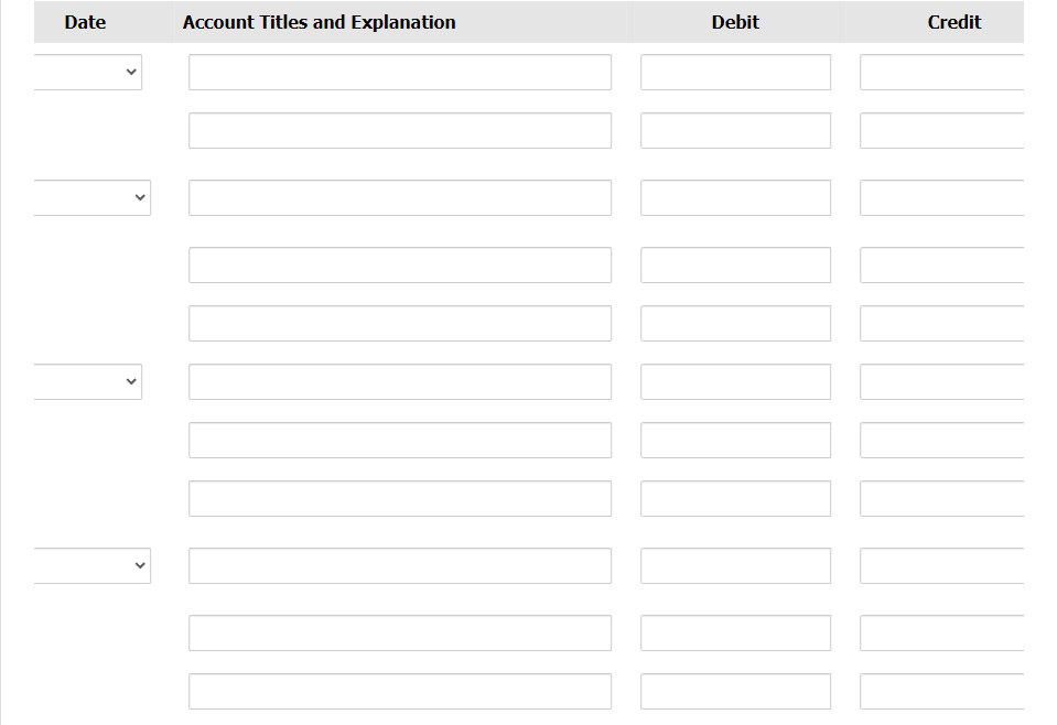 Date
Account Titles and Explanation
Debit
Credit