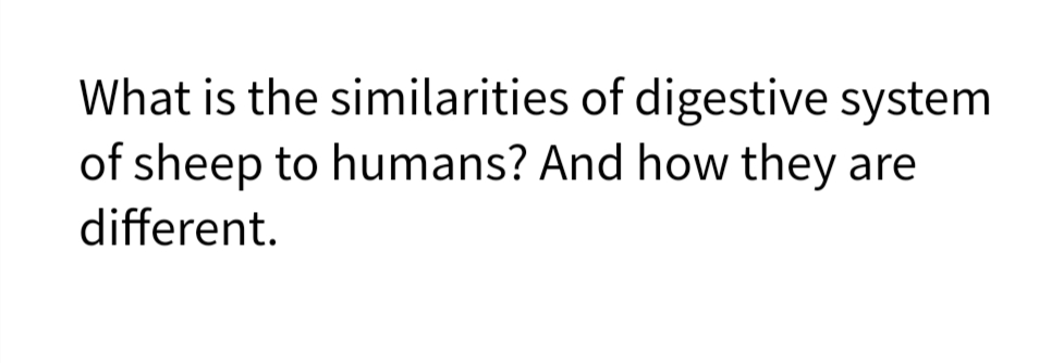 What is the similarities of digestive system
of sheep to humans? And how they are
different.
