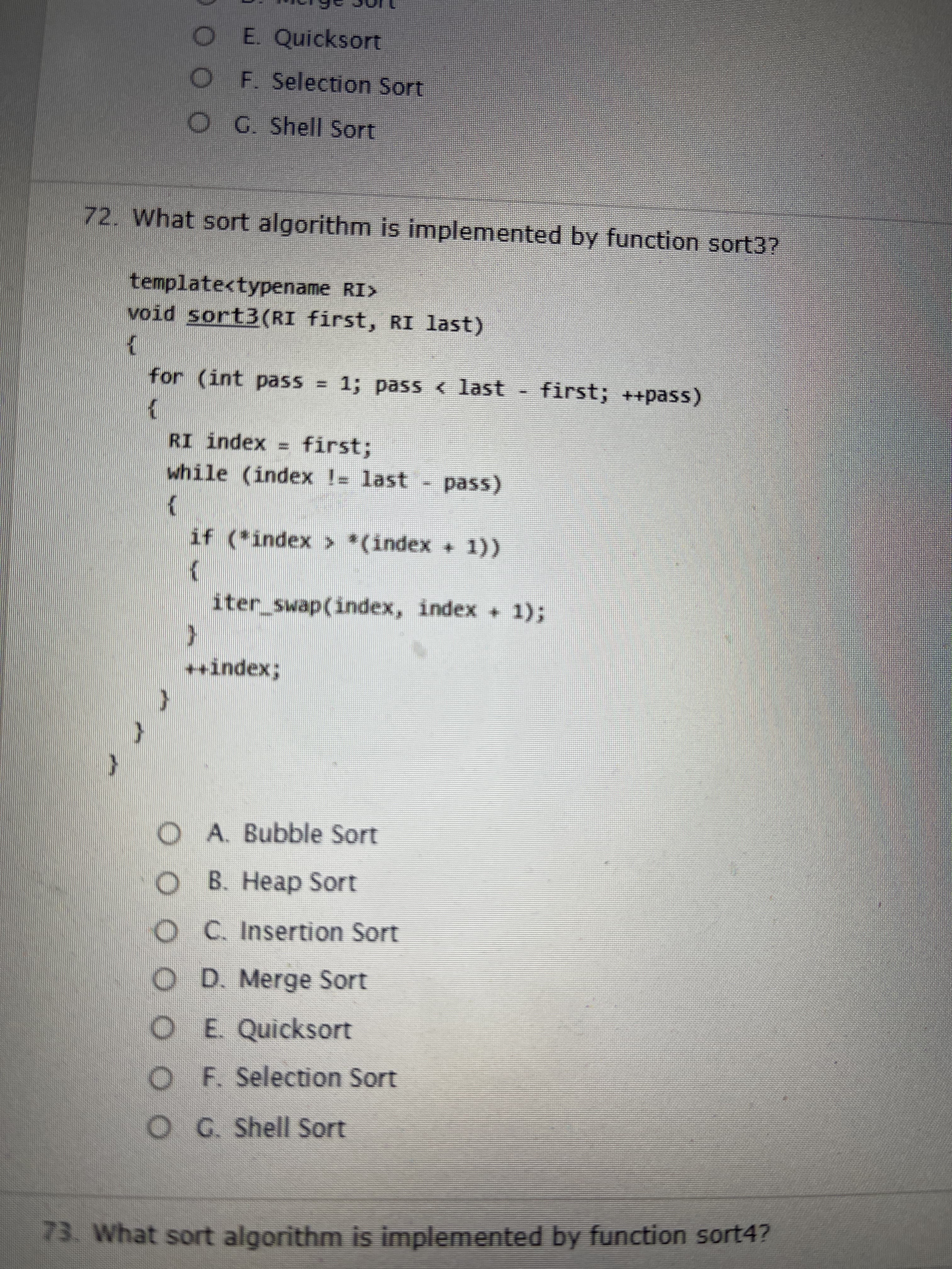 72. What sort algorithm is implemented by function sort3?
