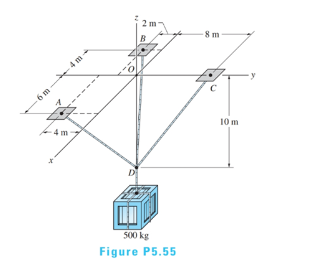 2 m
B
- 8 m
4 m-
10 m
4 m -
D
500 kg
Figure P5.55
