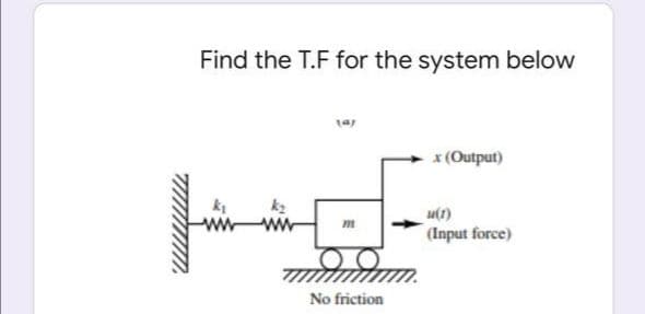 Find the T.F for the system below
ta
x (Output)
ww
(Input force)
No friction
