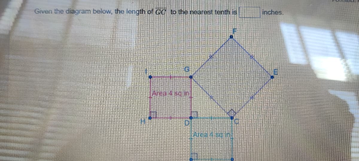 Given the diagram below, the length of CC to the nearest tenth is
inches.
