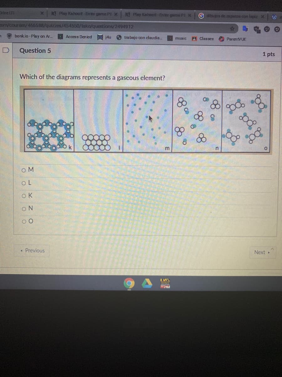 Which of the diagrams represents a gaseous element?
8.
OK
m
ఇం
