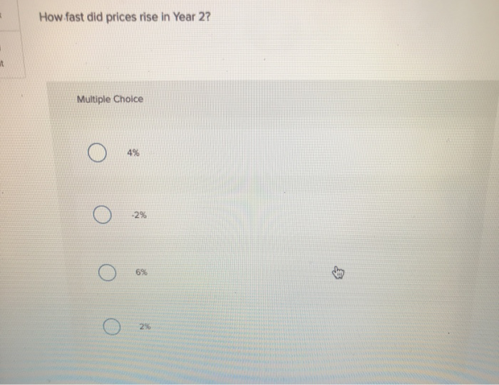 How fast did prices rise in Year 2?
Multiple Choice
4%
-2%
6%
2%