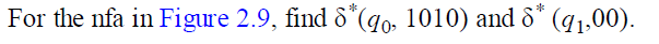 For the nfa in Figure 2.9, find 8*(qo, 1010) and &* (41,00).
