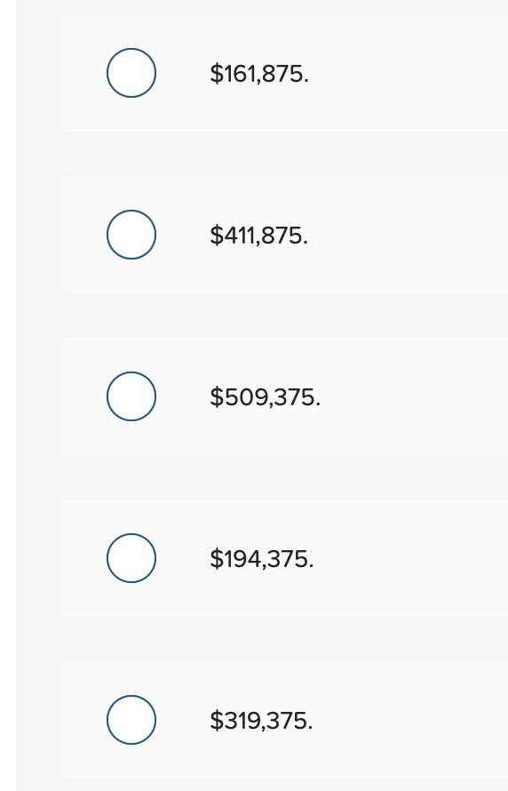 $161,875.
$411,875.
$509,375.
$194,375.
$319,375.
