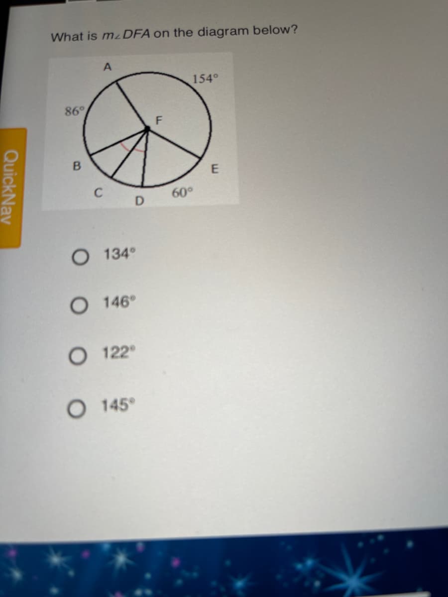 What is mzDFA on the diagram below?
154
86°
C
60°
D
О 134°
O 146°
O 122
O 145°
QuickNav
