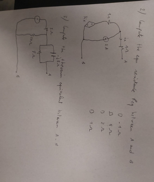 2) Compute the equ resistance.
resistance Req
ix 1-2.
M
A
Req between A and B
0-12
2 A
D
5 r
D
2 л
0 1л
3ix
3) Compute the thevenin equivalent between A-
Sa
Згол
Pr
B