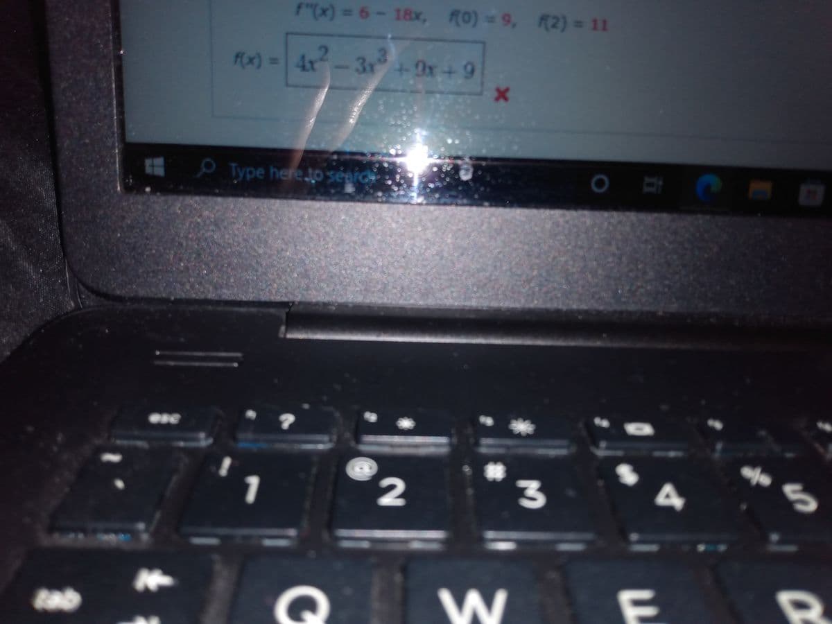 "(x) = 6- 18x, R0) = 9, 2) = 11
f(x) =4x
-3r
+Dx+9
Type here.to séeíca-
10
1
2
tab
