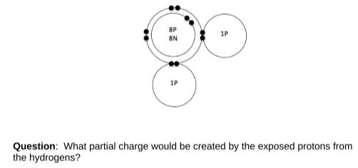 8P
8N
9
Question: What partial charge would be created by the exposed protons from
the hydrogens?