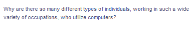 Why are there so many different types of individuals, working in such a wide
variety of occupations, who utilize computers?
