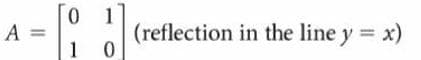 0 1
A =
1 0
(reflection in the line y x)
