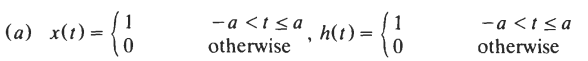 (a) x(t) = .
= {1
-a<t≤a
otherwise
"
h(t) =
0
-a<t <a
otherwise