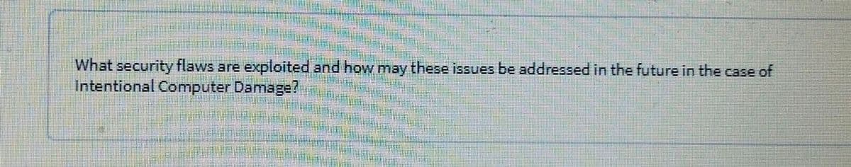 What security flaws are exploited and how may these issues be addressed in the future in the case of
Intentional Computer Damage?
