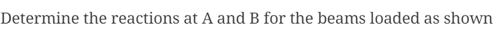 Determine the reactions at A and B for the beams loaded as shown
