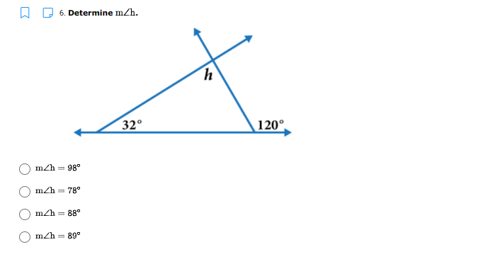 6. Determine m/h.
32°
120°
m/h
98°
m/h
78°
m/h
88°
m/h
89°
