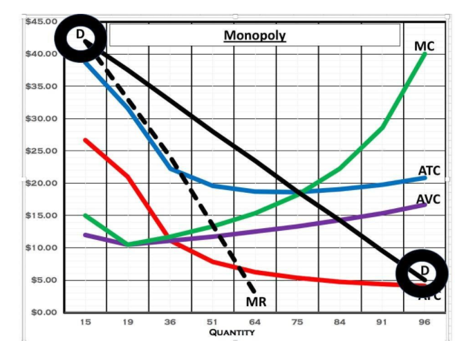 | $45.00
Monopoly
MC
$40.00
$35.00
$30.00
$25.00
ATC
$20.00
AVC
$15.00
$10.00
$5.00
MR
$0.00
15
19
36
51
64
75 84 91 96
QUANTITY
