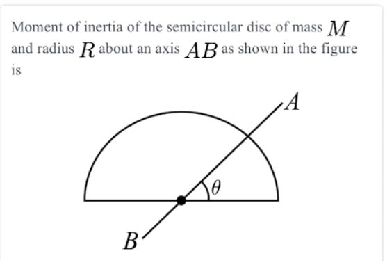 Moment of inertia of the semicircular disc of mass M
and radius R about an axis AB as shown in the figure
is
B
A