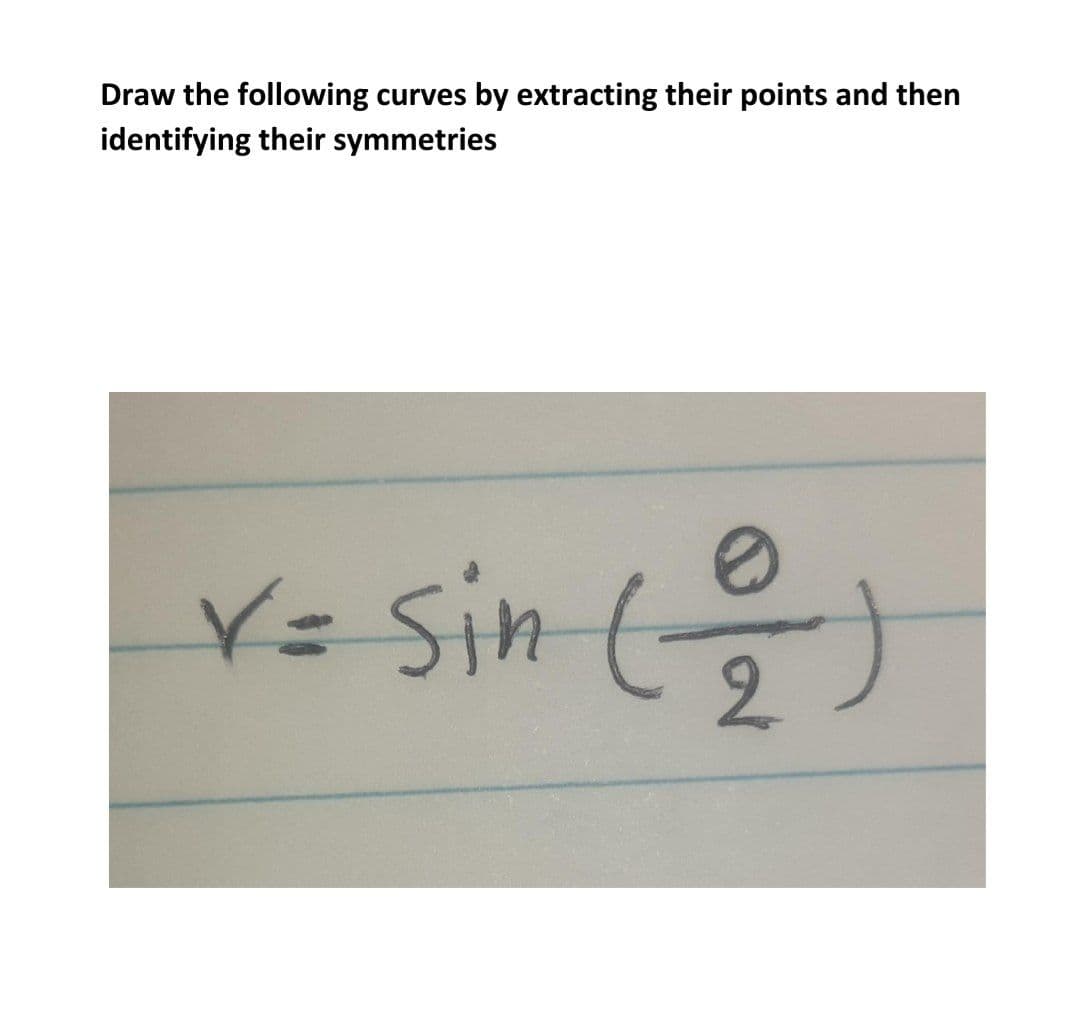 Draw the following curves by extracting their points and then
identifying their symmetries
Ye Sin (응)
V=Sin
2.
