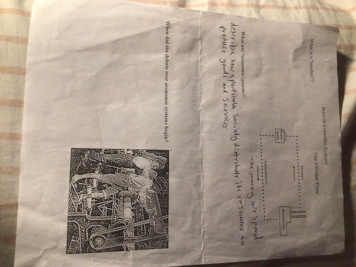 Intro to Economic Systems
What is a "market"?
The Circular Flow
Incomes
House-
Businesses
holds
Expenditures
The money wespend
What are "economic systems?
describe how aperticules Society distibuty its resourtes te
produce goods' and Senvices
When did the debate over economic systems begin?
