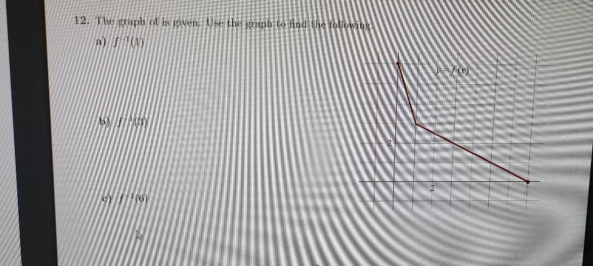 12. The graph of is given. Use the graph to find the following.
a) (1)
) f6)
