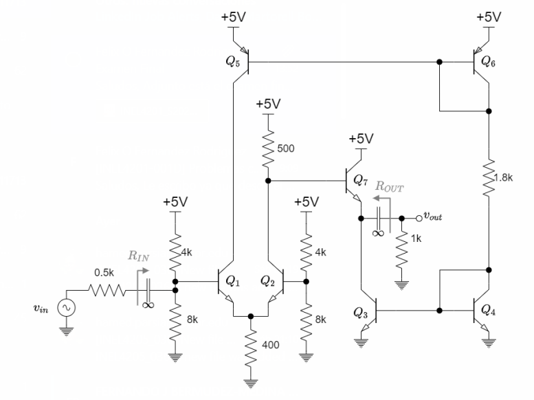 +5V
+5V
Q5
Q6
+5V
+5V
500
Q7 ROUT
1.8k
+5V
+5V
OVout
1k
RIN
4k
4k
0.5k
Q1
Q2
Vin
Q3
Q4
8k
8k
400
