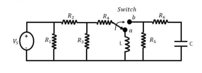 Vs
wwww
R₁
R₂
wwww
www
R3
R₁
Switch
b
L
a
www
R6
wwww
R5
C