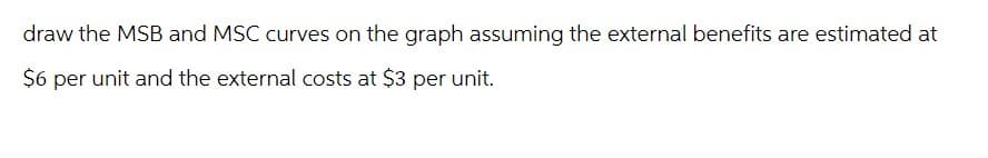 draw the MSB and MSC curves on the graph assuming the external benefits are estimated at
$6 per unit and the external costs at $3 per unit.