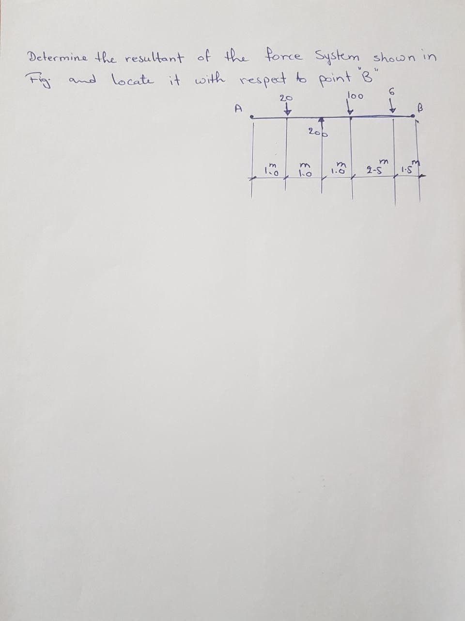 Determine the resultant of the force System shown in
Fig and locate it with respet to point B"
loo
20
A
20p
2-5
