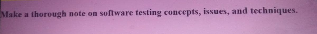 Make a thorough note on software testing concepts, issues, and techniques.
