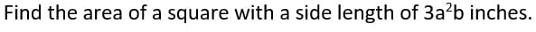 Find the area of a square with a side length of 3a?b inches.
