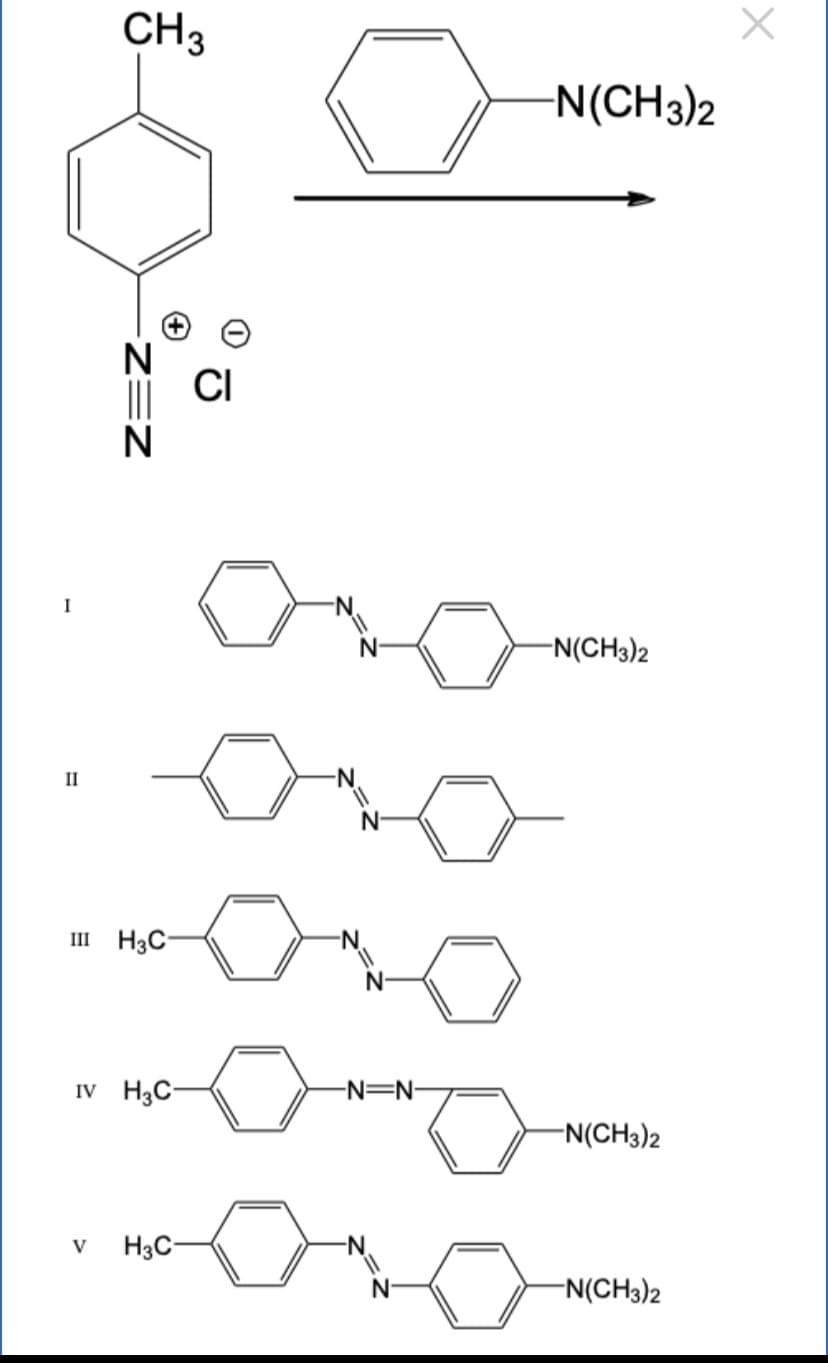 CH3
-N(CH3)2
CI
I
N-
-N(CH3)2
II
III H3C
N-
IV H3C-
-N=N-
-N(CH3)2
H3C-
N.
V
N-
-N(CH3)2
