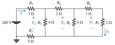 R1
R4
R6
20
10
+
+
V3 R3 340 Vs Rs
V, R7 20
240 V
6Ω
R2
50
