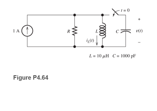 1 = 0
1A (1
v(1)
i,(1)
L= 10 µH C = 1000 pF
Figure P4.64
