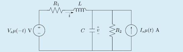 R1
L
R2
(1) I,µ(t) A
Vsu(-t) V
C
+
