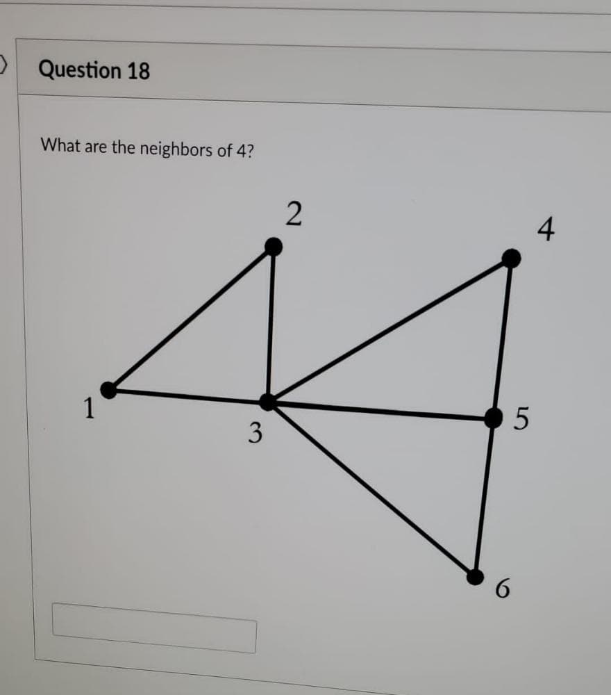 Question 18
What are the neighbors of 4?
-
3
2
5
6
4