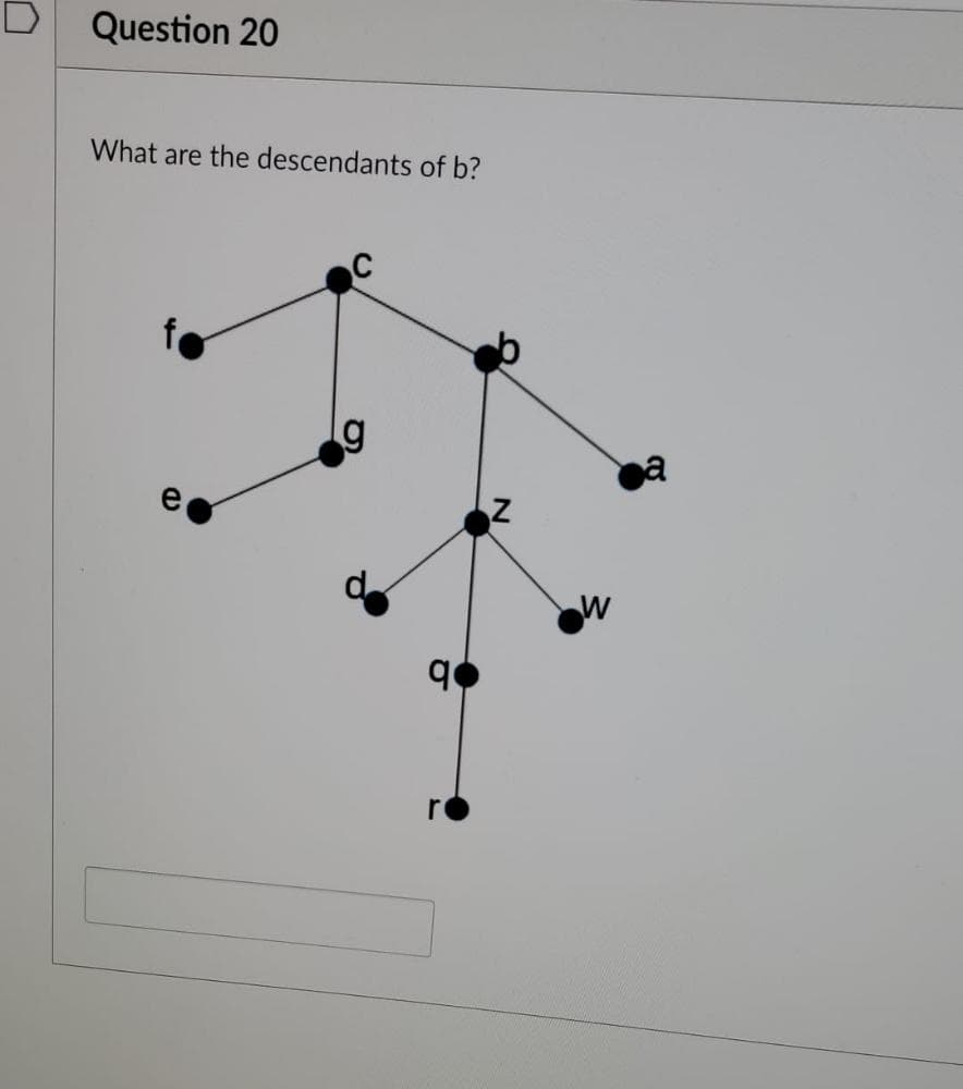 Question 20
What are the descendants of b?
C
g
q
W
a