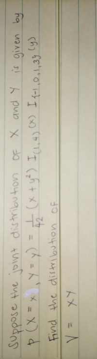 トメ = A
Find the distribu tion OF
X) d
%3D
42
%3D
%3D
Suppose the joint distribution OF X and Y is given by
