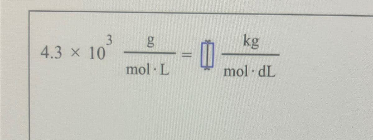 3
4.3 × 10
g
mol. L
0
kg
mol dL